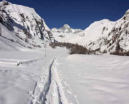 die Winterlandschaft beim Sporthotel in den Alpen