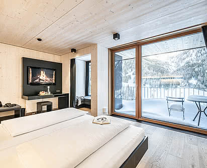 Schlafbereich im Chalet Deluxe in den Alpen im Hotel Gradonna in Osttirol